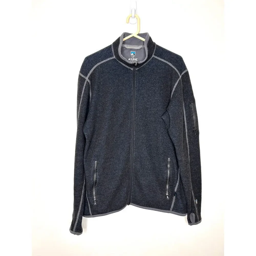 Kuhl Chianti Fleece Full Zip Jacket Men's L Navy Blue Wool Blend Outdoors Hiking